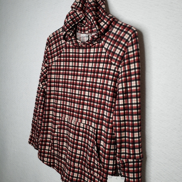 Lularoe Amber Womens Lightweight Pull Over Hoodie Kangaroo Pockets Plaid Sz S - Picture 3 of 12